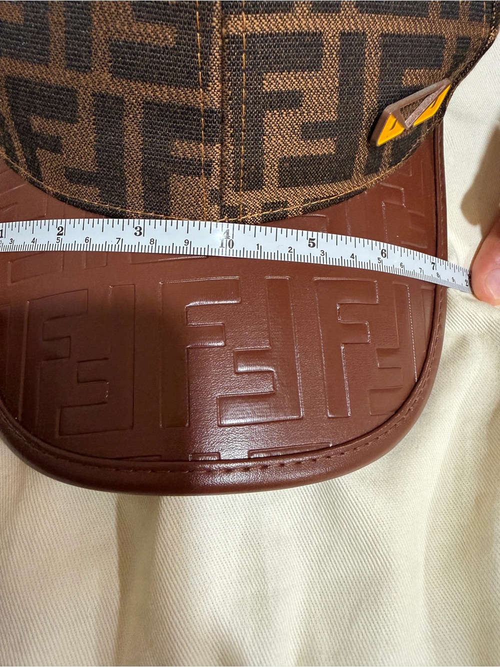 Fendi Tan Monogram Cap with Leather Embossed bill and Gold EYE Accent - Picture 9 of 9